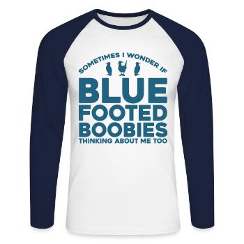 Blue-footed Gannet Birdwatcher Boobie Gift - Unisex Long Sleeve Baseball T-Shirt - white/navy - Front - Nik (191cm)