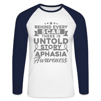 Aphasia Fighter Aphasia Survivor Aphasia Under - T-shirt baseball manches longues Homme - blanc/marine - Devant - Nik (191cm)