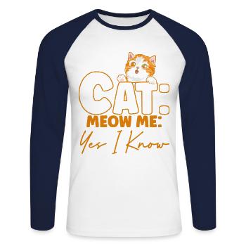 Chat Dictons Chat Chat Amoureux Cadeau - T-shirt baseball manches longues Homme - blanc/marine - Devant - Nik (191cm)
