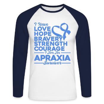 Apraxie Bewusstsein Apraxie Überlebender Blaue - Unisex Baseballshirt langarm - Weiß/Navy - Vorne - Nik (191cm)