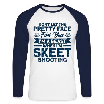 Shooting Club Clay Pigeon Shooting Falling Shooting Gesch - T-shirt baseball manches longues Homme - blanc/marine - Devant - Nik (191cm)