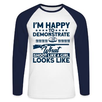 Clay Pigeon Shooting Falling Shooting Clay Pigeon Shooting - Unisex Long Sleeve Baseball T-Shirt - white/navy - Front - Nik (191cm)