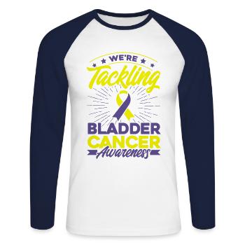 Purple Ribbon Bladder Cancer Support Harnbl - Unisex Long Sleeve Baseball T-Shirt - white/navy - Front - Nik (191cm)