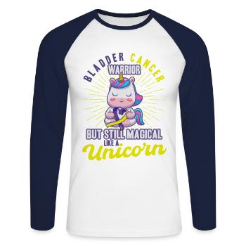 Cancer de la vessie Soutien Cancer de la vessie Bewu - T-shirt baseball manches longues Homme - blanc/marine - Devant - Nik (191cm)