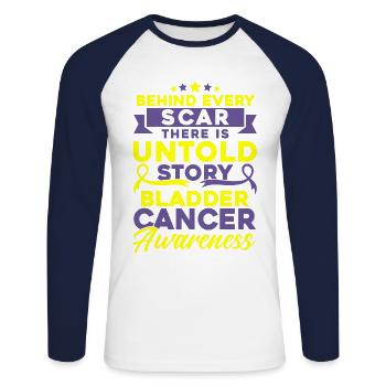 Combattant du cancer de la vessie Survivant du cancer de la vessie - T-shirt baseball manches longues Homme - blanc/marine - Devant - Nik (191cm)