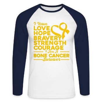 Bone Cancer Awareness Bone Cancer Survivor - Unisex Long Sleeve Baseball T-Shirt - white/navy - Front - Nik (191cm)