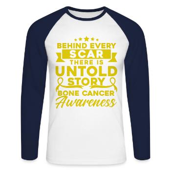 Bone Cancer Fighter Bone Cancer Survivor Kno - Unisex Long Sleeve Baseball T-Shirt - white/navy - Front - Nik (191cm)