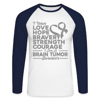 Brain Tumor Awareness Brain Tumor Survivor Gray - Unisex Long Sleeve Baseball T-Shirt - white/navy - Front - Nik (191cm)