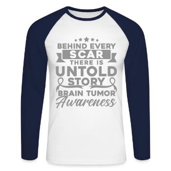 Brain Tumor Fighter Brain Tumor Brain Tumor Survivor Brain Tumor - Unisex Long Sleeve Baseball T-Shirt - white/navy - Front - Nik (191cm)