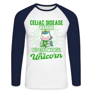 Celiac Disease Support Celiac Disease Awareness Greens - Unisex Long Sleeve Baseball T-Shirt - white/navy - Front - Nik (191cm)