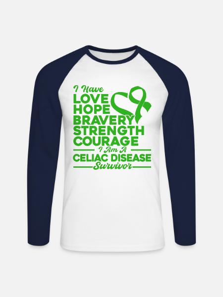 Celiac Awareness Celiac Disease Survivor Green S - Unisex Long Sleeve Baseball T-Shirt - white/navy
