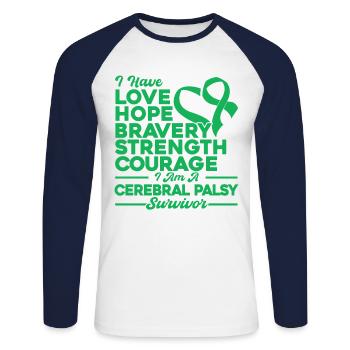 Cerebral Palsy Consciousness Cerebral Palsy About - Unisex Long Sleeve Baseball T-Shirt - white/navy - Front - Nik (191cm)