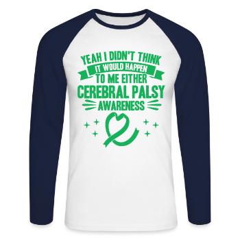 Cerebral Palsy Fighter Cerebral Palsy Awareness - Unisex Long Sleeve Baseball T-Shirt - white/navy - Front - Nik (191cm)
