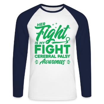 Cerebral Palsy Surviving Cerebral Palsy U - Unisex Long Sleeve Baseball T-Shirt - white/navy - Front - Nik (191cm)