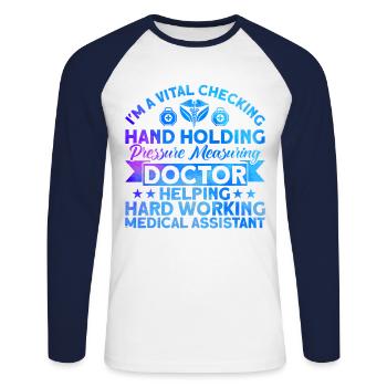 Medizinische Assistentin Zertifizierte medizinisch - Unisex Baseballshirt langarm - Weiß/Navy - Vorne - Nik (191cm)