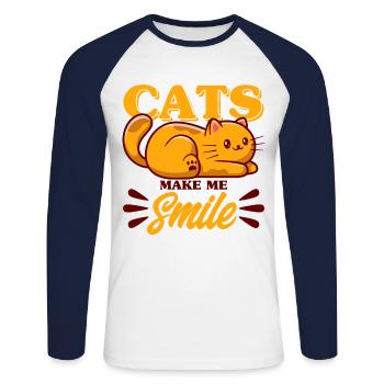 Chats amoureux chats parents chats dictons - T-shirt baseball manches longues Homme - blanc/marine - Devant - Nik (191cm)