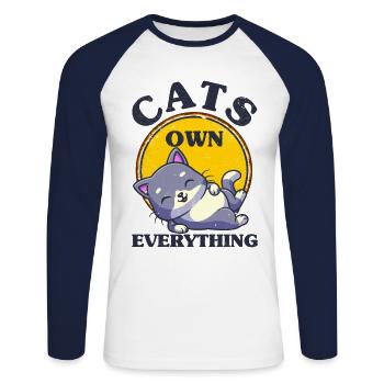 Chat Parents Chat Chats Dictons Cadeau - T-shirt baseball manches longues Homme - blanc/marine - Devant - Nik (191cm)
