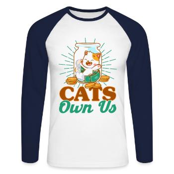 Chat Dictons Chat Chat Amoureux Cadeau - T-shirt baseball manches longues Homme - blanc/marine - Devant - Nik (191cm)