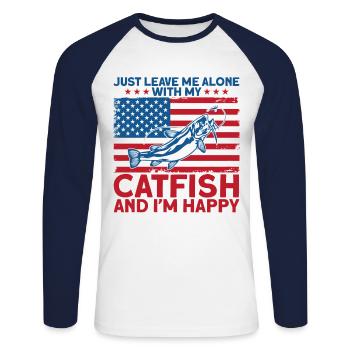 Seul avec le poisson-chat cadeau de pêche au poisson-chat heureux - T-shirt baseball manches longues Homme - blanc/marine - Devant - Nik (191cm)