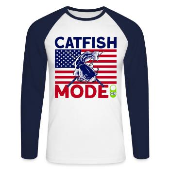 Mode poisson-chat sur cadeau de pêche au poisson-chat - T-shirt baseball manches longues Homme - blanc/marine - Devant - Nik (191cm)