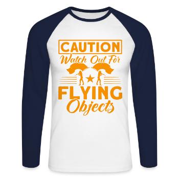 Beware of flying objects Flag Guard G - Unisex Long Sleeve Baseball T-Shirt - white/navy - Front - Nik (191cm)