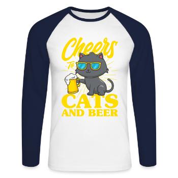 Chat Chat Parents Chats Dictons Cadeau - T-shirt baseball manches longues Homme - blanc/marine - Devant - Nik (191cm)
