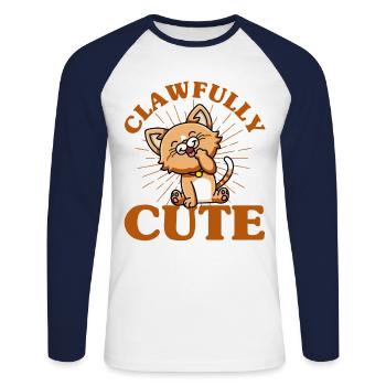 Chats amoureux chats parents chats dictons - T-shirt baseball manches longues Homme - blanc/marine - Devant - Nik (191cm)