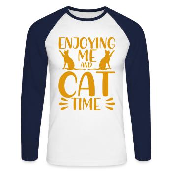 Chat parents chats dictons chat cadeau - T-shirt baseball manches longues Homme - blanc/marine - Devant - Nik (191cm)