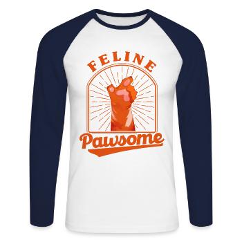 Chat Dictons Chat Chat Amoureux Cadeau - T-shirt baseball manches longues Homme - blanc/marine - Devant - Nik (191cm)
