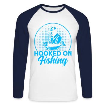 Amoureux de la pêche cadeau de pêche - T-shirt baseball manches longues Homme - blanc/marine - Devant - Nik (191cm)