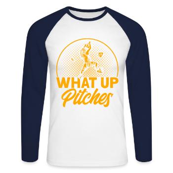 Qu’est-ce que ci-dessus Pitches Cadeau d’escalade - T-shirt baseball manches longues Homme - blanc/marine - Devant - Nik (191cm)