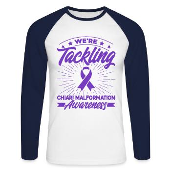 Purple Bow Chiari Malformation Support Ch - T-shirt baseball manches longues Homme - blanc/marine - Devant - Nik (191cm)