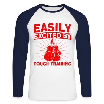Facilement excité par un cadeau de boxe d’entraînement dur - T-shirt baseball manches longues Homme - blanc/marine - Devant - Nik (191cm)