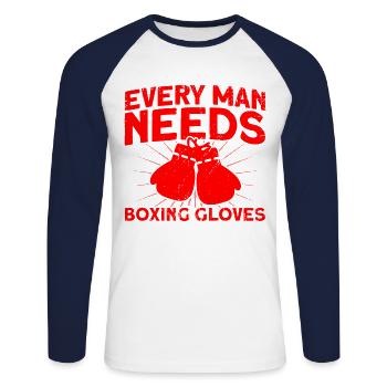 Every man needs boxing gloves boxing gift - Unisex Long Sleeve Baseball T-Shirt - white/navy - Front - Nik (191cm)