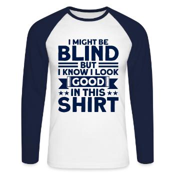 Je sais que j’ai fière allure dans cette chemise Blind G - T-shirt baseball manches longues Homme - blanc/marine - Devant - Nik (191cm)