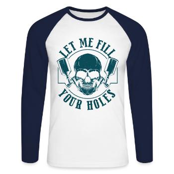 Laissez-moi combler vos trous Peinture de voiture - T-shirt baseball manches longues Homme - blanc/marine - Devant - Nik (191cm)