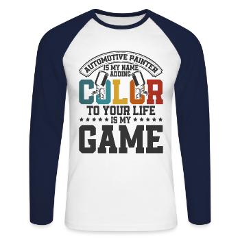 Apporte de la couleur à votre cadeau de peinture de voiture Life - T-shirt baseball manches longues Homme - blanc/marine - Devant - Nik (191cm)