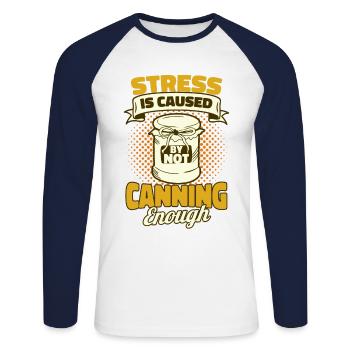 Stress durch zu wenig Einmachen verursacht Einmach - Unisex Baseballshirt langarm - Weiß/Navy - Vorne - Nik (191cm)