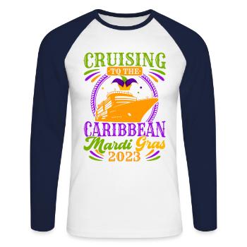 Caribbean Cruise Mardi Gras 2023 Mardi Gr - Unisex Long Sleeve Baseball T-Shirt - white/navy - Front - Nik (191cm)