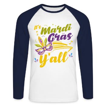 It's Carnival, People Mardi Gras Gift - Unisex Long Sleeve Baseball T-Shirt - white/navy - Front - Nik (191cm)