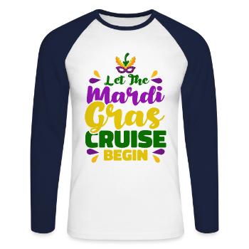 Que la croisière Mardi Gras commence Mardi Gra - T-shirt baseball manches longues Homme - blanc/marine - Devant - Nik (191cm)