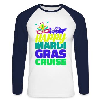 Bonne croisière Mardi Gras Mardi Gras Geschen - T-shirt baseball manches longues Homme - blanc/marine - Devant - Nik (191cm)