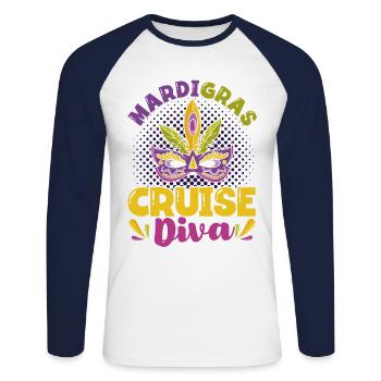Cadeau Mardigras Cruise Diva Mardi Gras - T-shirt baseball manches longues Homme - blanc/marine - Devant - Nik (191cm)