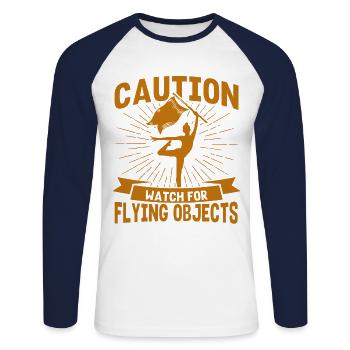 Vorsicht vor fliegenden Gegenständen Fahnenwache G - Unisex Baseballshirt langarm - Weiß/Navy - Vorne - Nik (191cm)