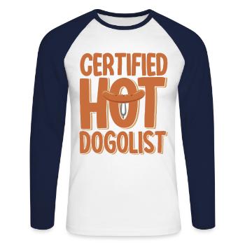 Certified Hot Dog Lovers Hot Dog Gift - Unisex Long Sleeve Baseball T-Shirt - white/navy - Front - Nik (191cm)
