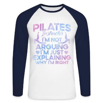 Le Pilates explique pourquoi j’ai raison cadeau - T-shirt baseball manches longues Homme - blanc/marine - Devant - Nik (191cm)