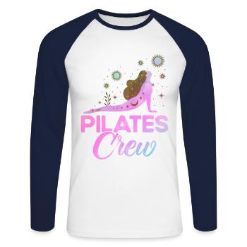 Cadeau Pilates Pilates Crew - T-shirt baseball manches longues Homme - blanc/marine - Devant - Nik (191cm)