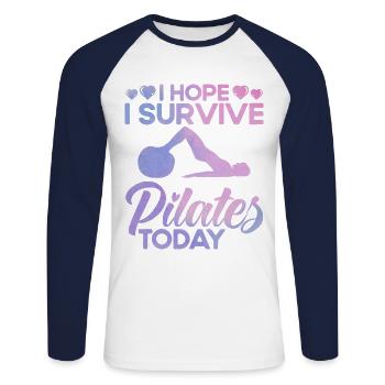 Pilates J’espère survivre aux affaires de Pilates aujourd’hui. - T-shirt baseball manches longues Homme - blanc/marine - Devant - Nik (191cm)