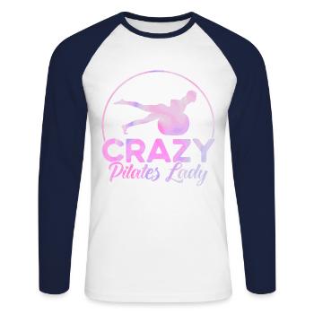 Pilates Crazy Pilates Lady Cadeau - T-shirt baseball manches longues Homme - blanc/marine - Devant - Nik (191cm)