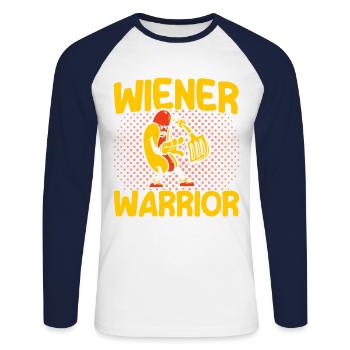 Saucisses Warrior Hot Dog Cadeau - T-shirt baseball manches longues Homme - blanc/marine - Devant - Nik (191cm)
